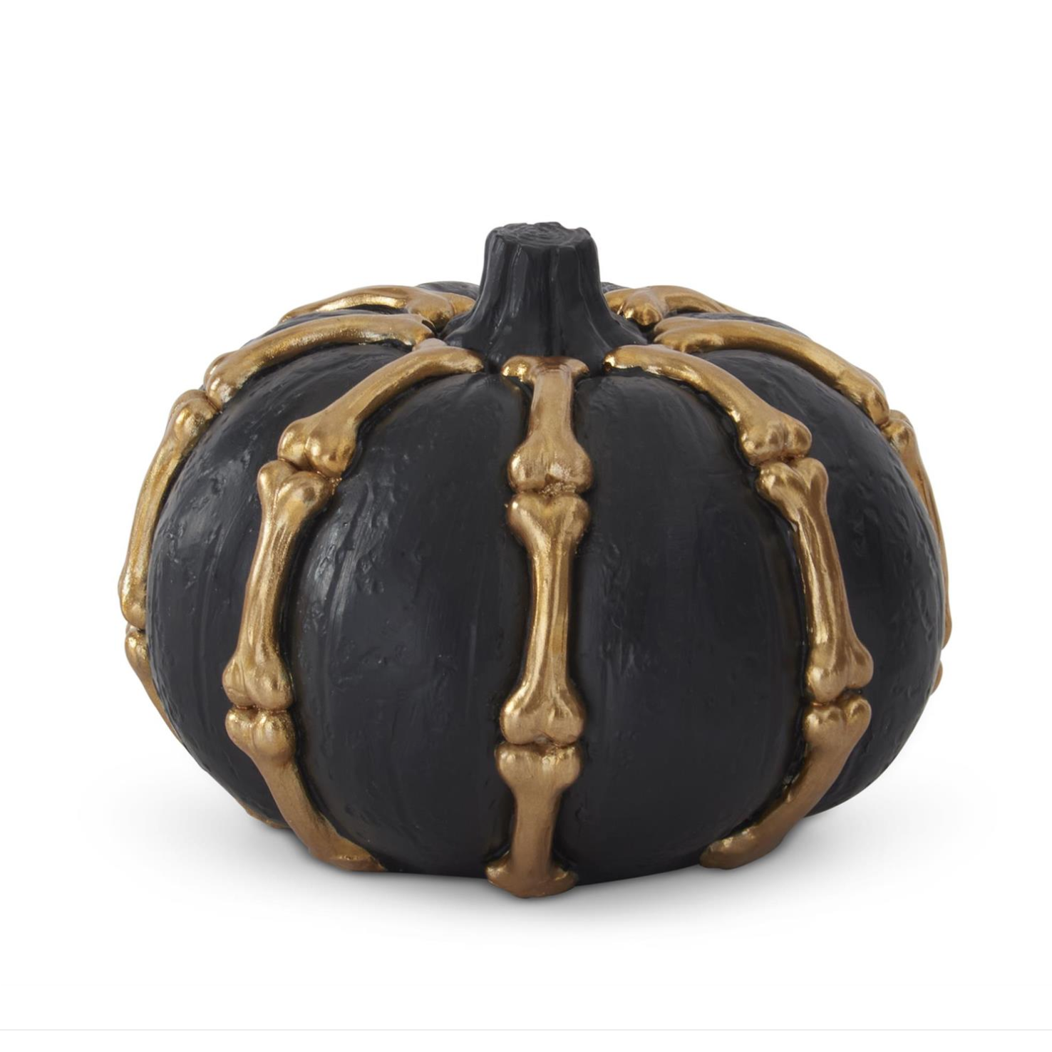 4.25 Inch Black & Gold Resin Bone Pumpkin