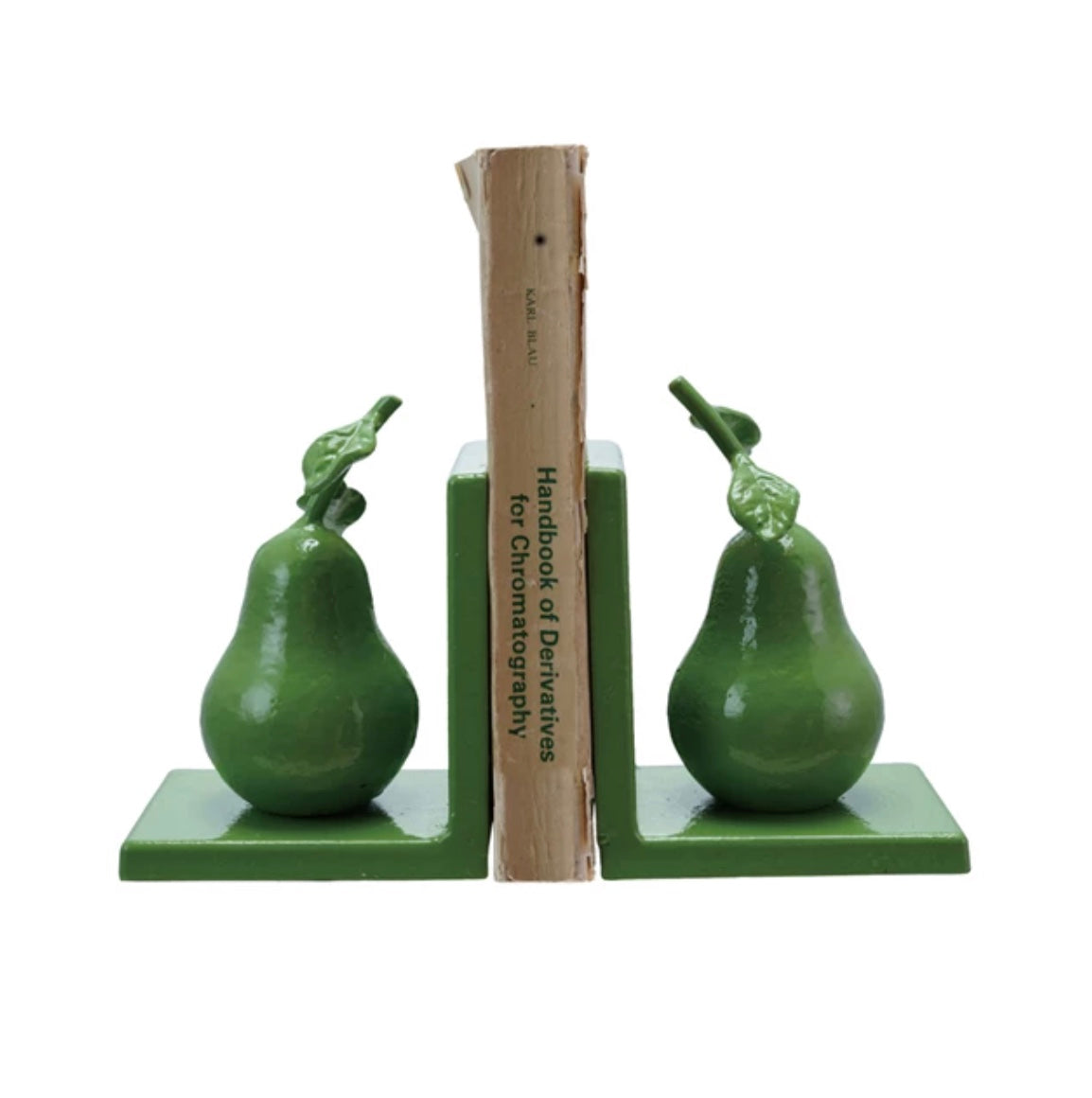 Set of 2 Metal Pear Bookend Green