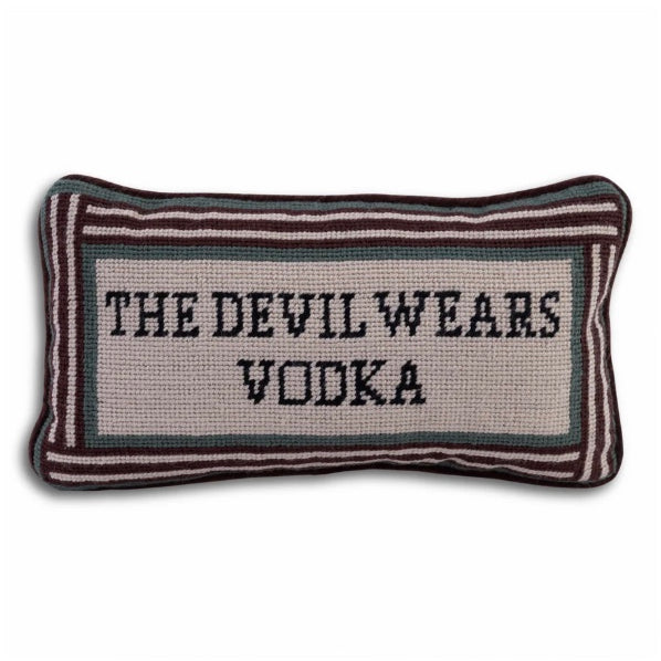Devil Wears Vodka Needlepoint Pillow