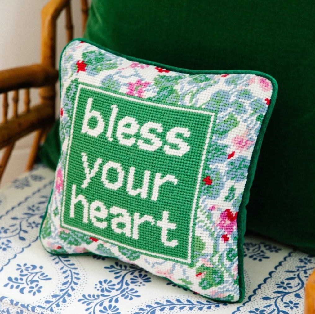 Bless Your Heart Needlepoint Pillow