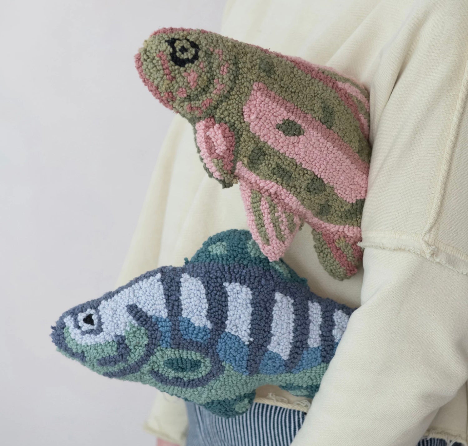 Woven Cotton Tufted Fish Shaped Pillow, 2 Styles