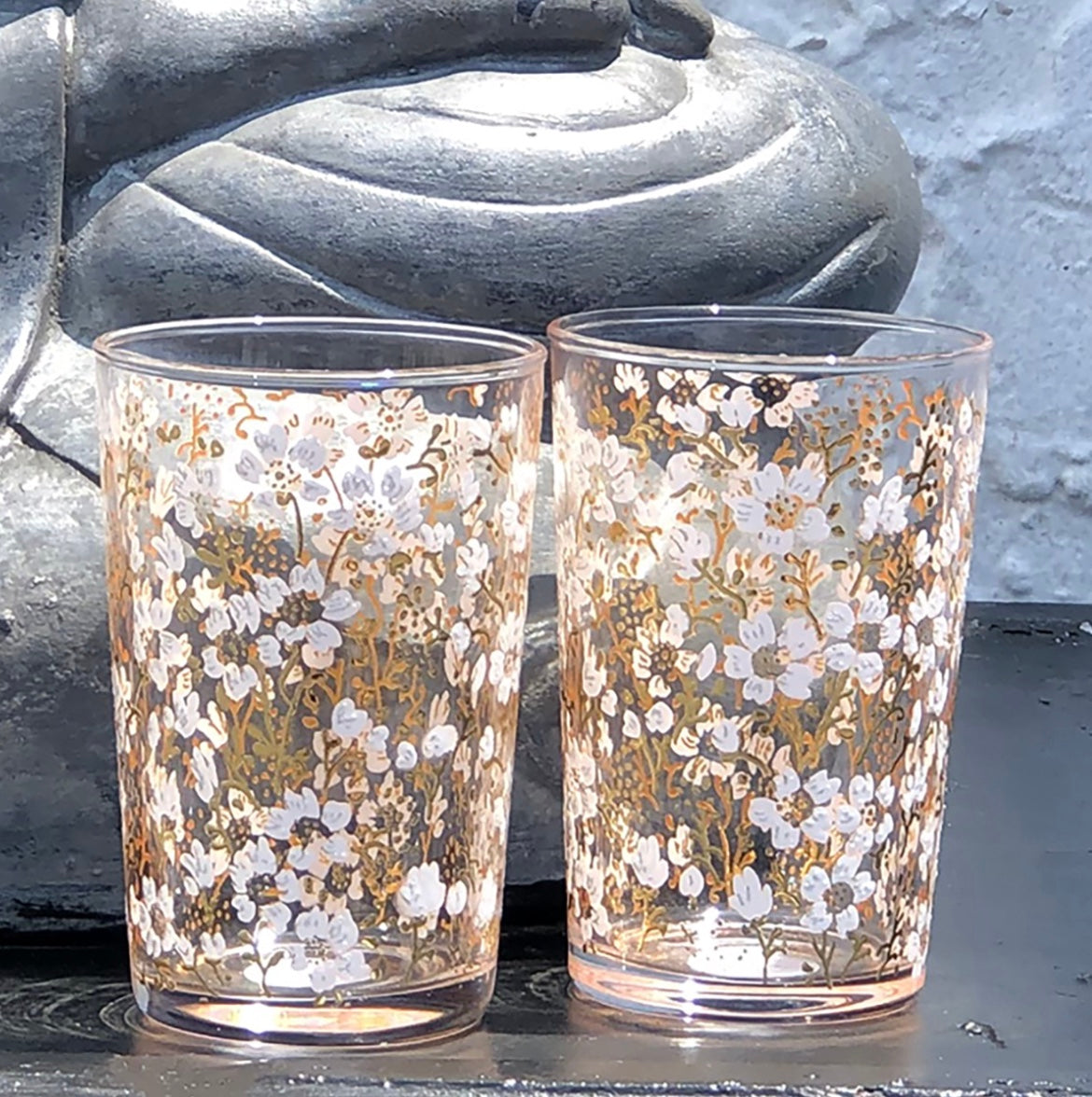 Set of 6 Teaglasses, Eden Flower Clear, Gold