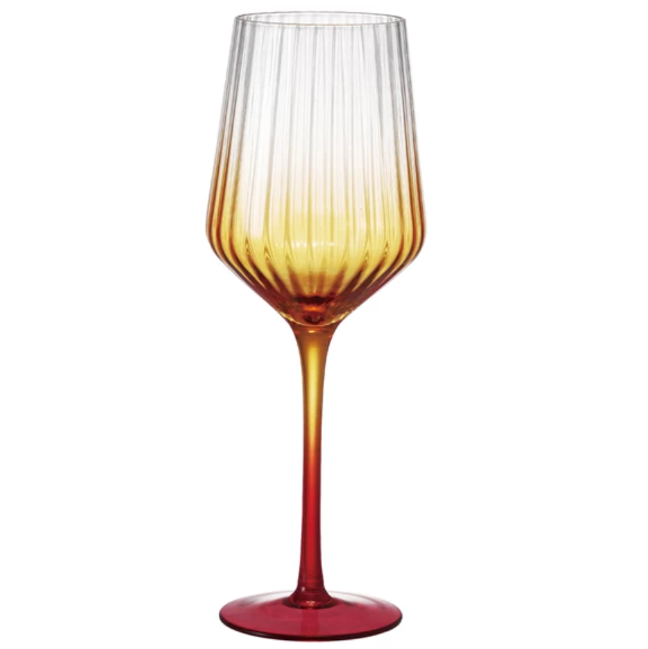 14 oz. Stemmed Fluted Wine Glass, Orange Color Ombre