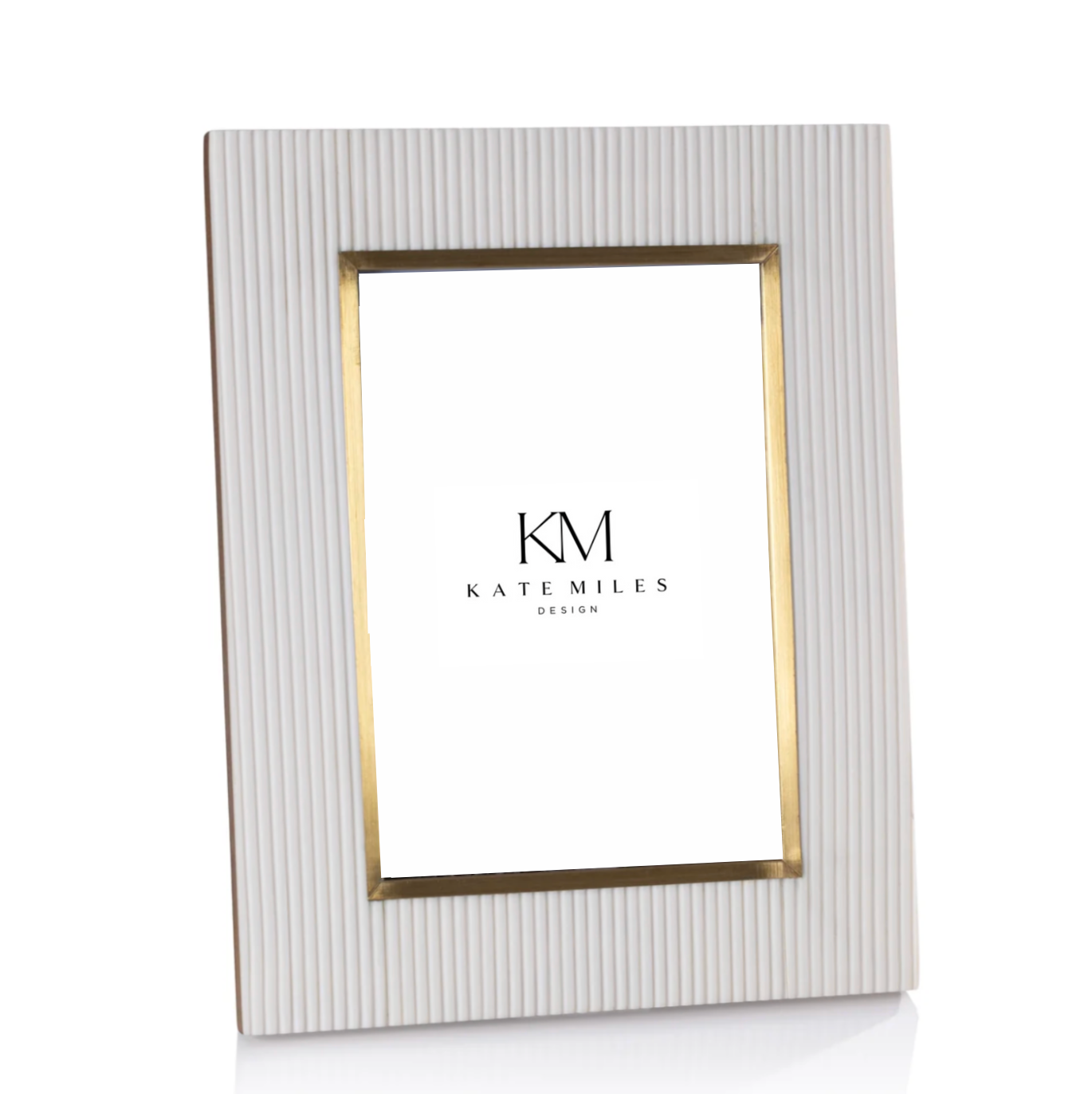Bossa Ribbed White Resin Photo Frame with Brass Inside Border - 5x7