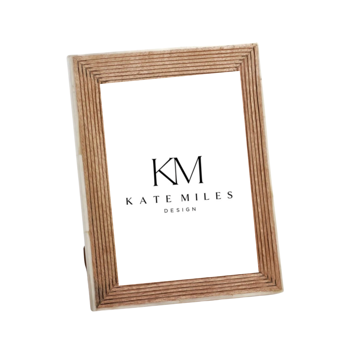 Ribbed Mango Wood Frame with White Bone Inside Border - Brown and White - 4x6