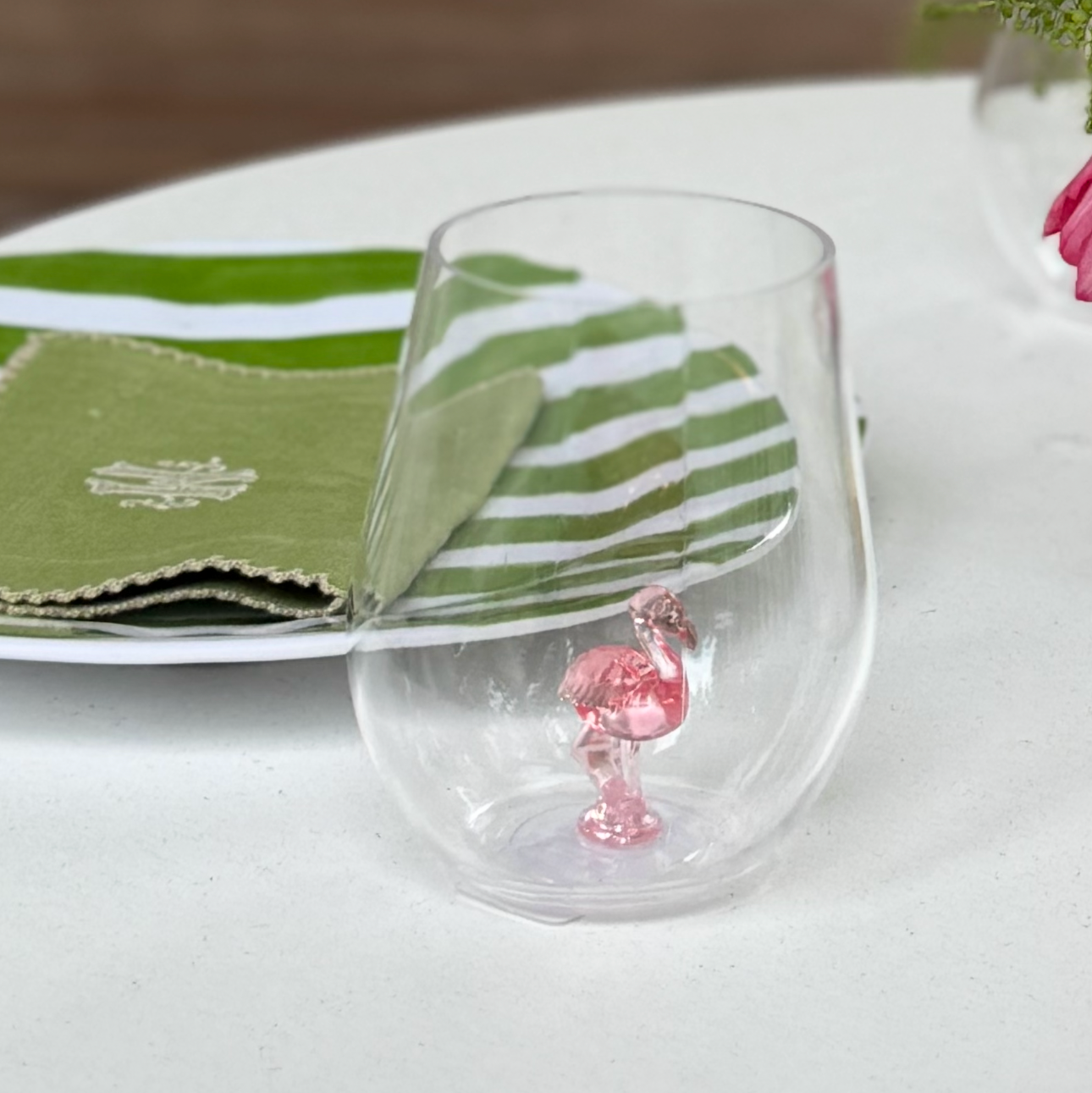 Acrylic Stemless Wine Cup w Flamingo Inside