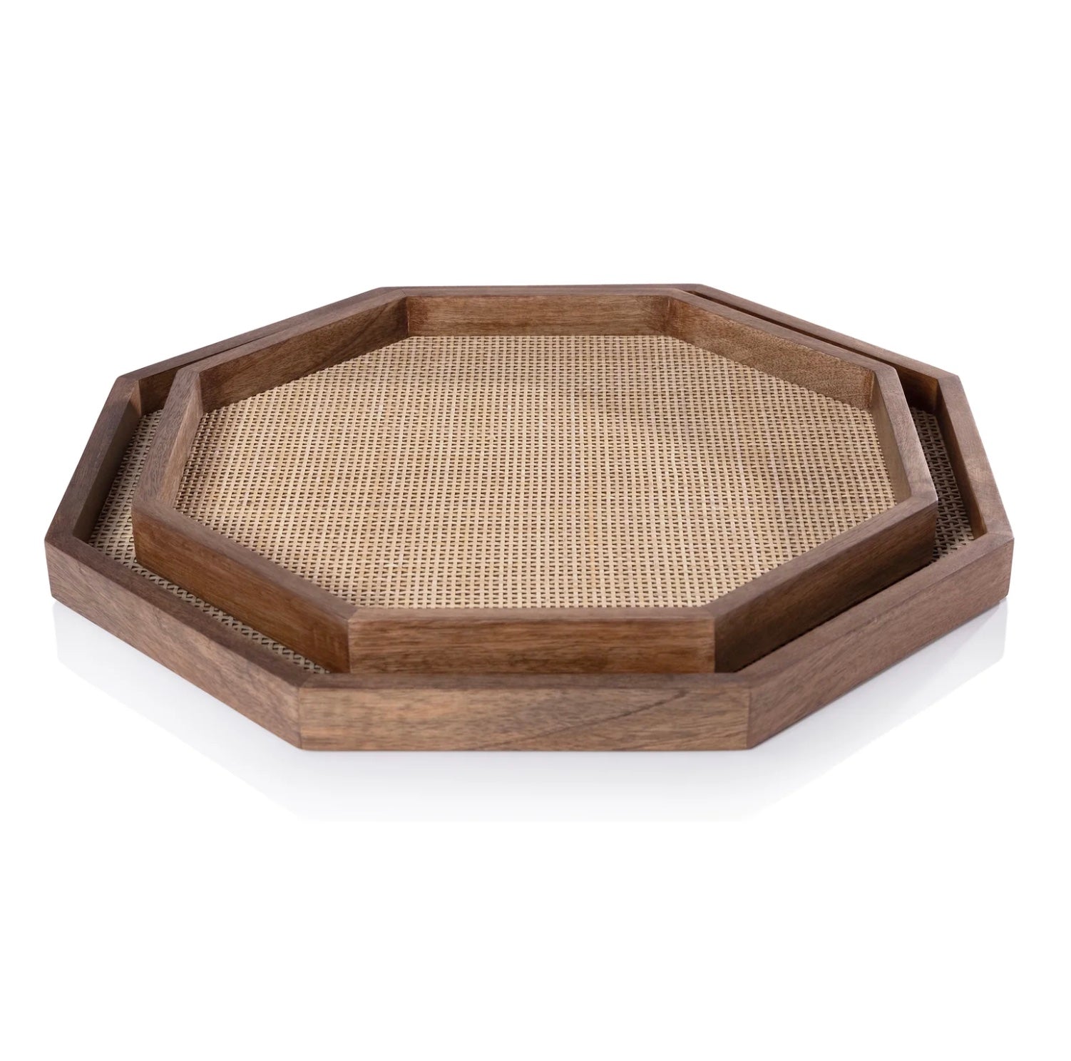 Small Mango Wood with Rattan Inlay Octagonal Tray