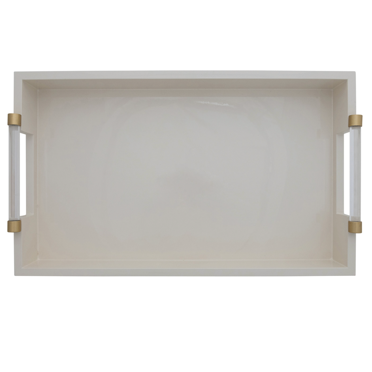 Lacquered Tray w/ Acrylic & Metal Handles, Gold Finish & Cream Color