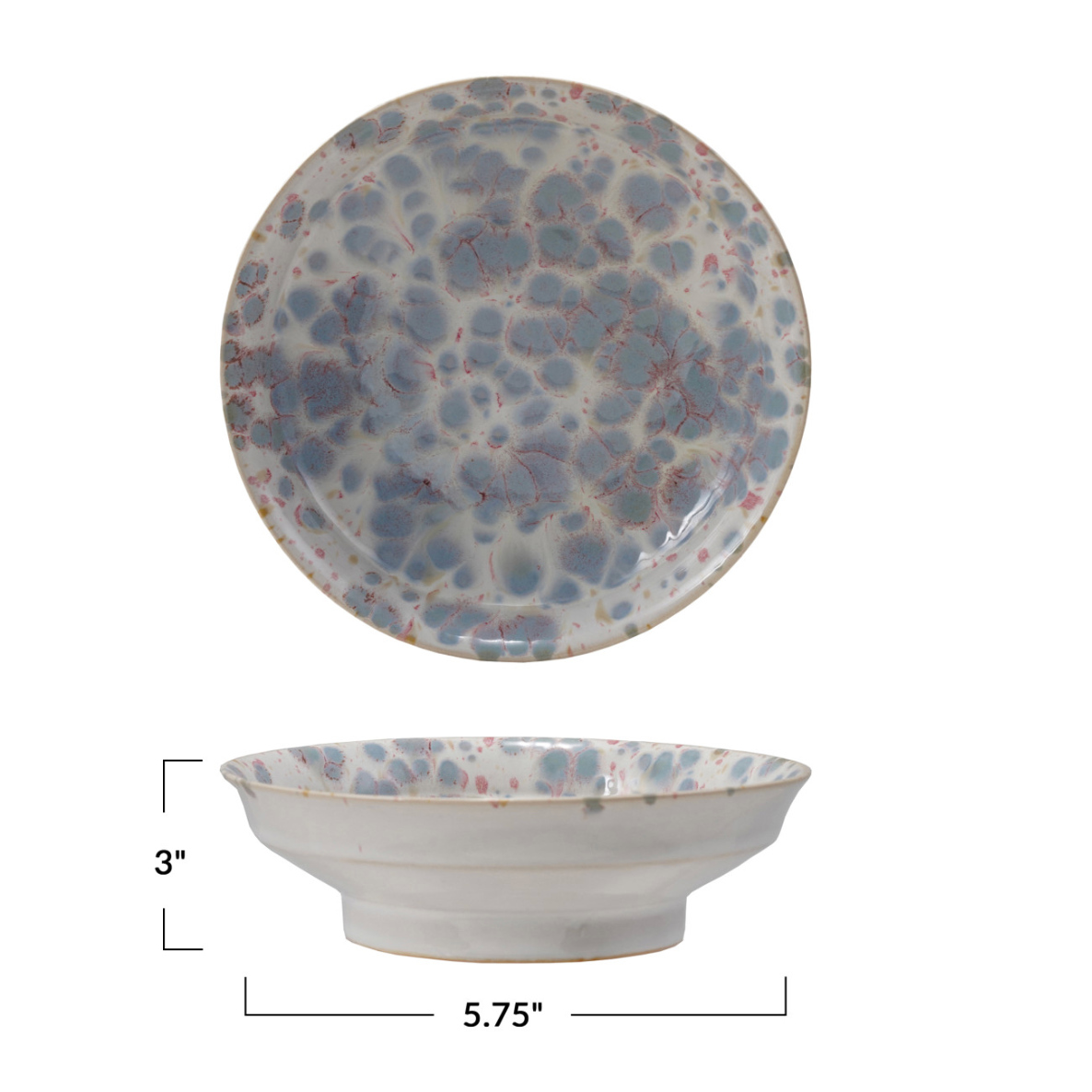 Stoneware Footed Bowl, Reactive Glaze, Blue & White