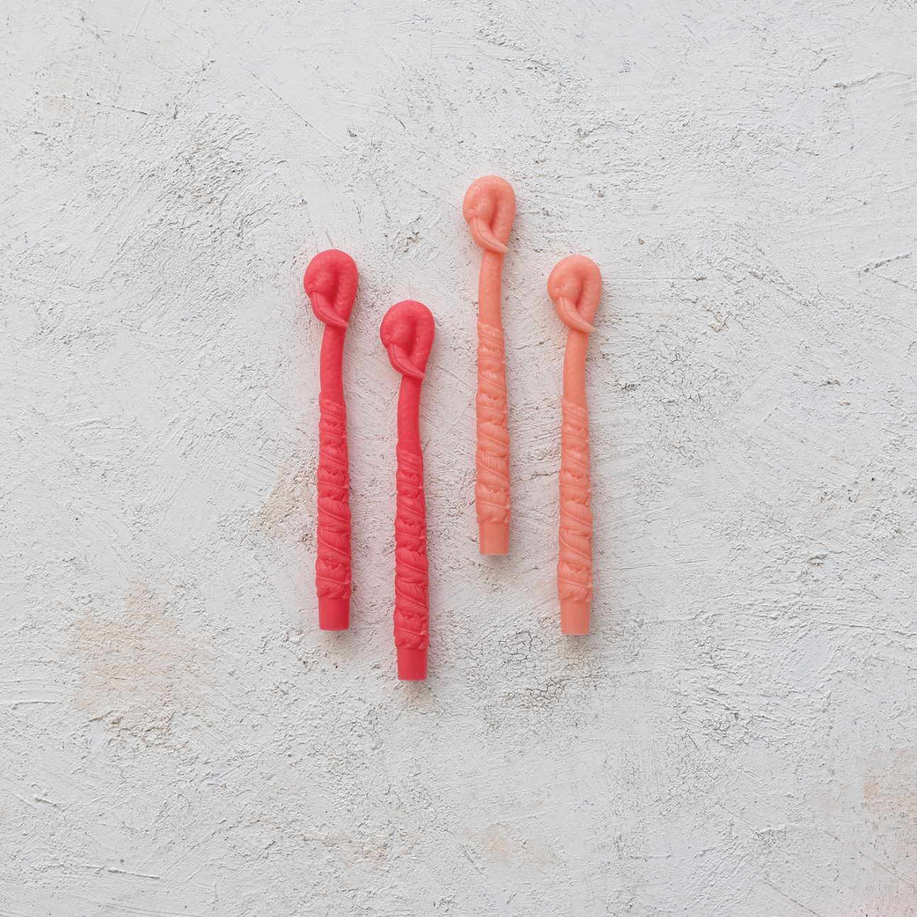 Unscented Flamingo Shaped Taper Candles in Box, Peach Color, Set of 2