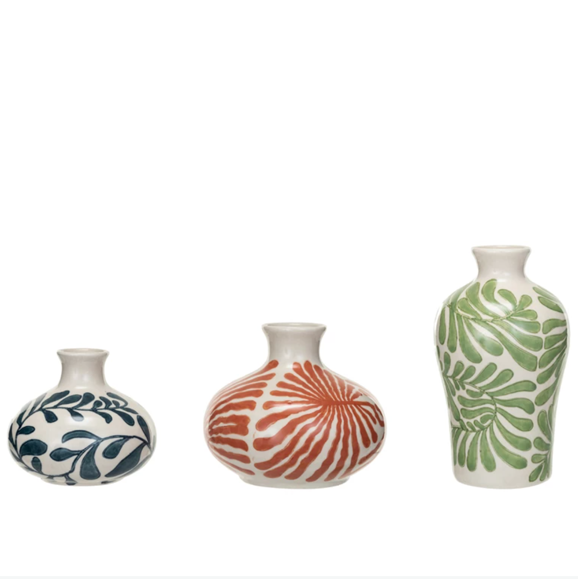 Hand-Painted Stoneware Vases w/ Abstract Designs