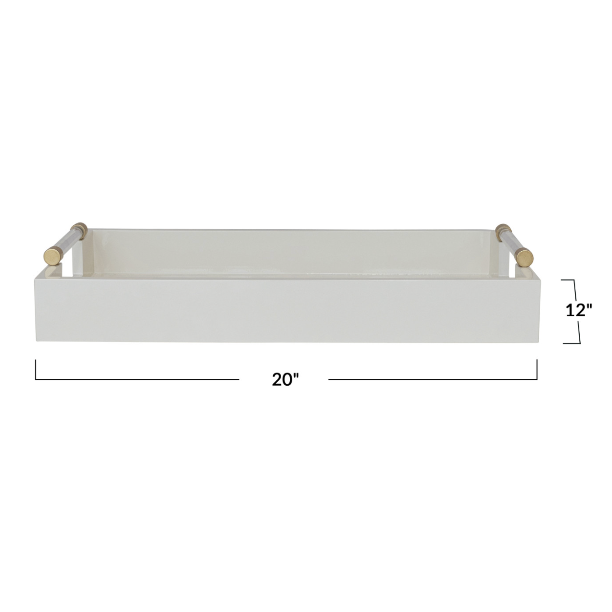 Lacquered Tray w/ Acrylic & Metal Handles, Gold Finish & Cream Color