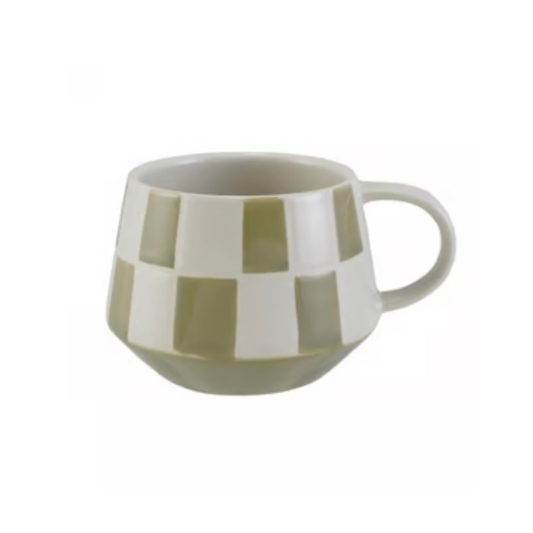 Stoneware Mug w Checked Pattern,4 Colors