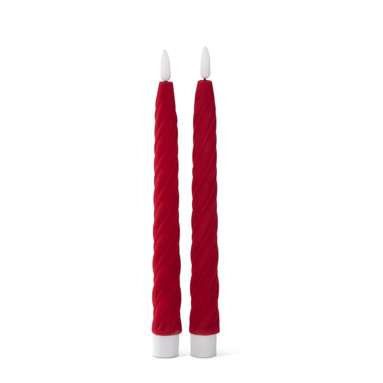 Set of 2 9.75 Inch Red Spiral LED Taper Candles w/Timers