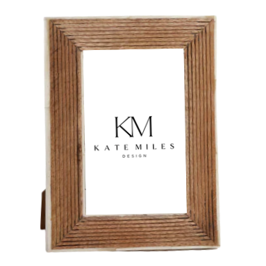 Ribbed Mango Wood Frame with White Bone Inside Border - Brown and White - 4x6