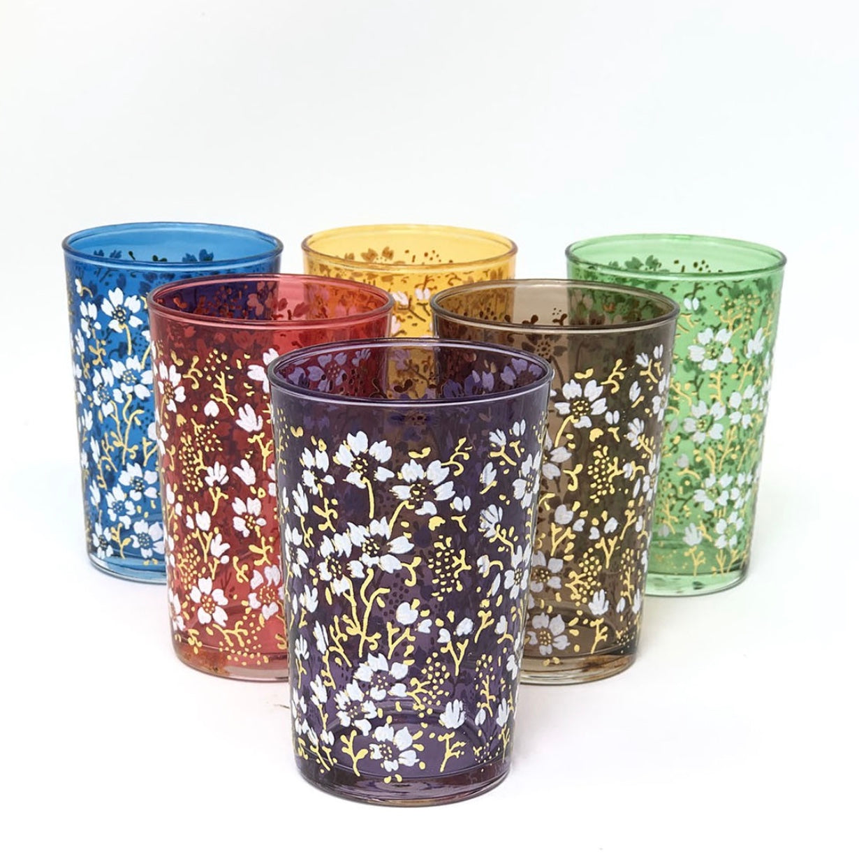 Set of 6 Tea Glasses, Eden Flower, Assorted Colors