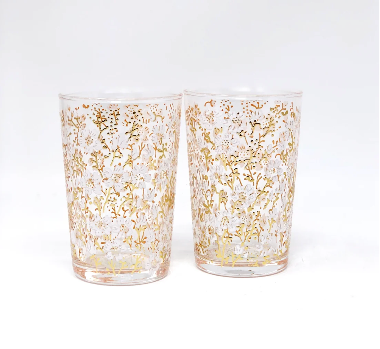 Set of 6 Teaglasses, Eden Flower Clear, Gold