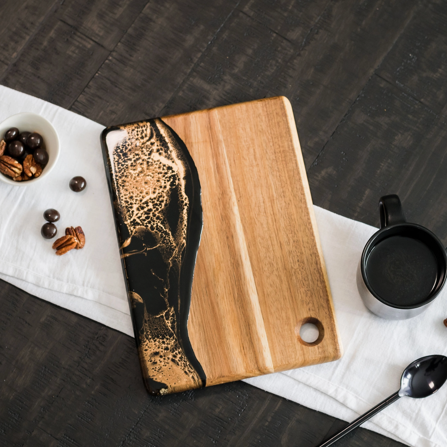 Small Wood Resin Cheese Board / Charcuterie Board | Black Ember