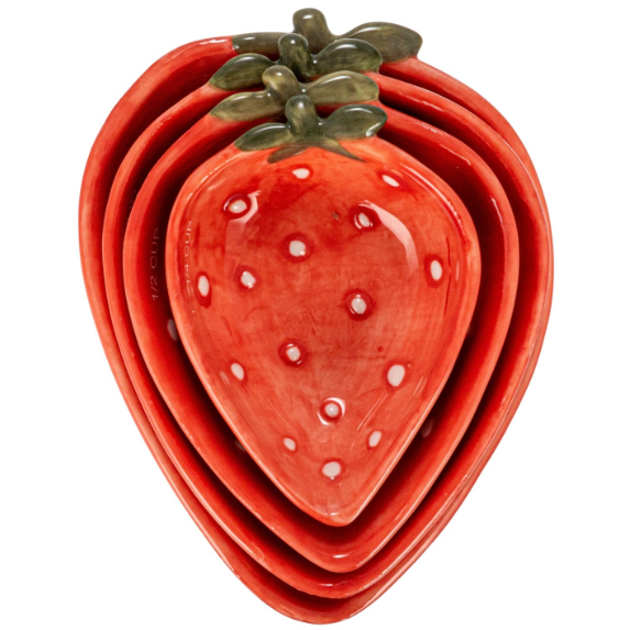 s/4 Hand-Painted Strawberry Shaped Measuring Cup 1, 3/4, 1/2 & 1/4