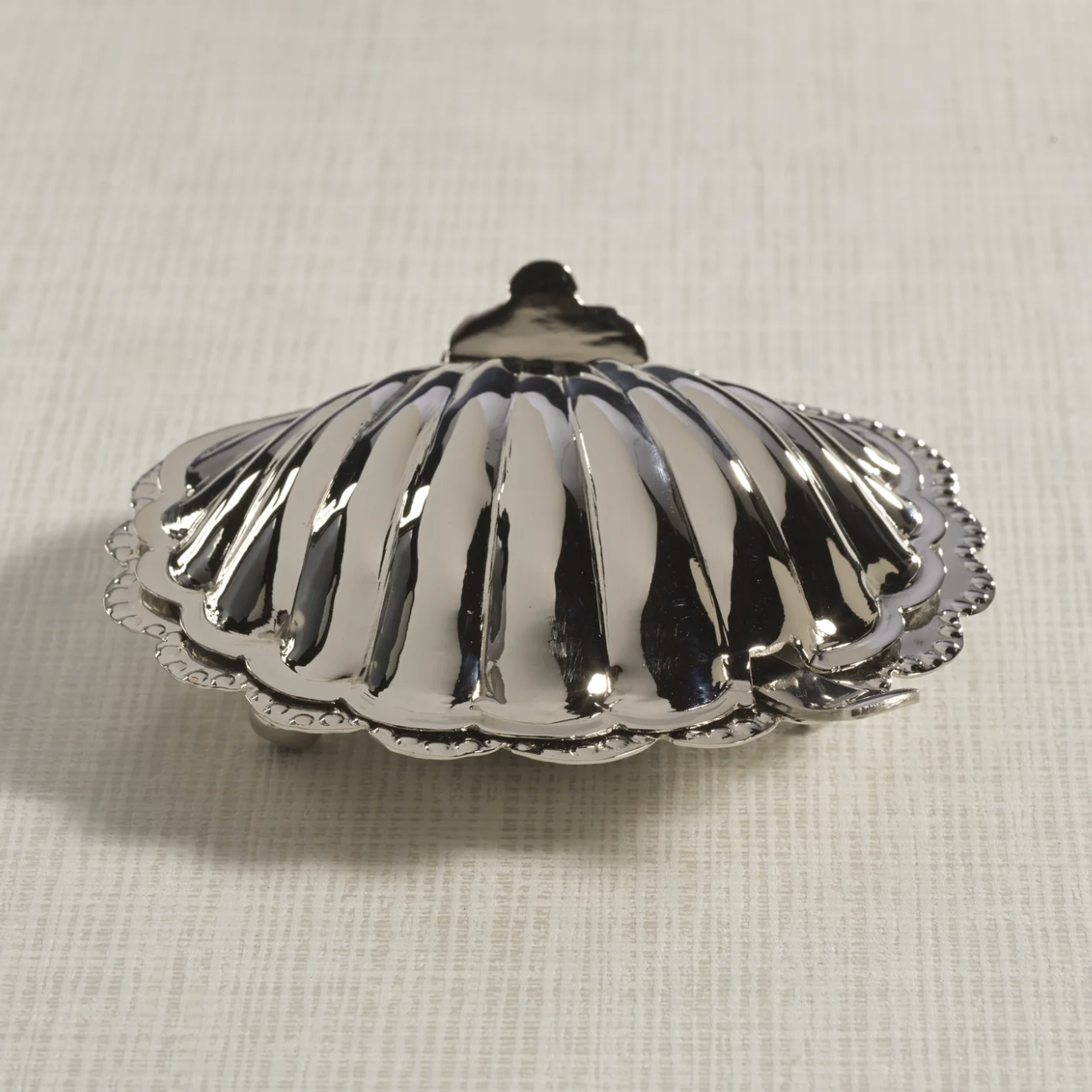 Cap Ferrat Fan Shell Lidded Bowl with Spoon - Polished Nickel