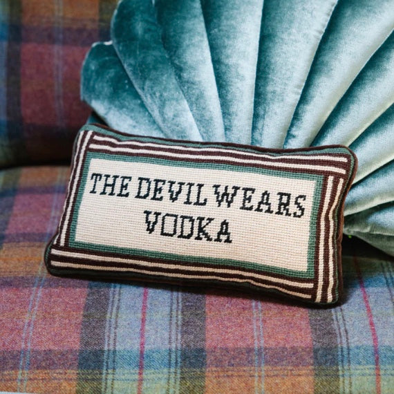 Devil Wears Vodka Needlepoint Pillow