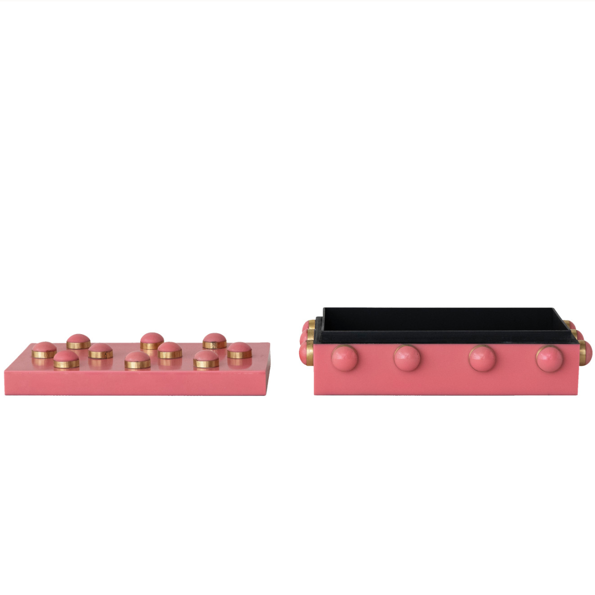Resin & Brass Studded Box, Pink & Gold Finish