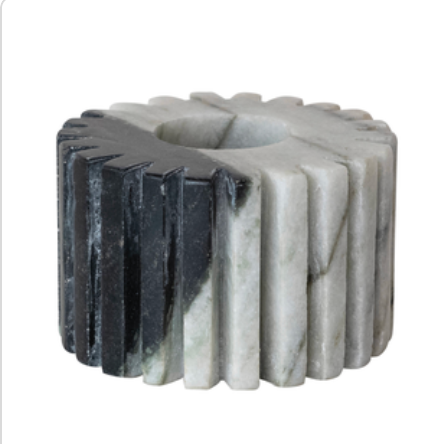 Marble Cogged 2-Sided Tealight/Taper Holder, Black Melange