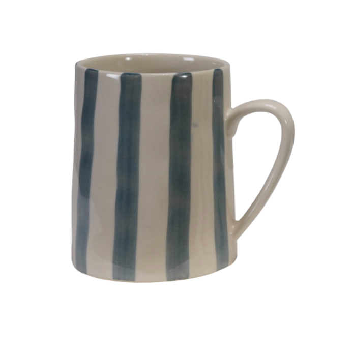 14 oz. Stoneware Mug w Stripes, 3 Colors