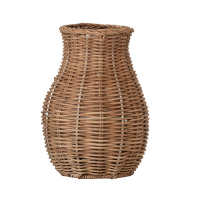 Hand-Woven Rattan Vase w Glass Insert, Natural, 4 Styles
