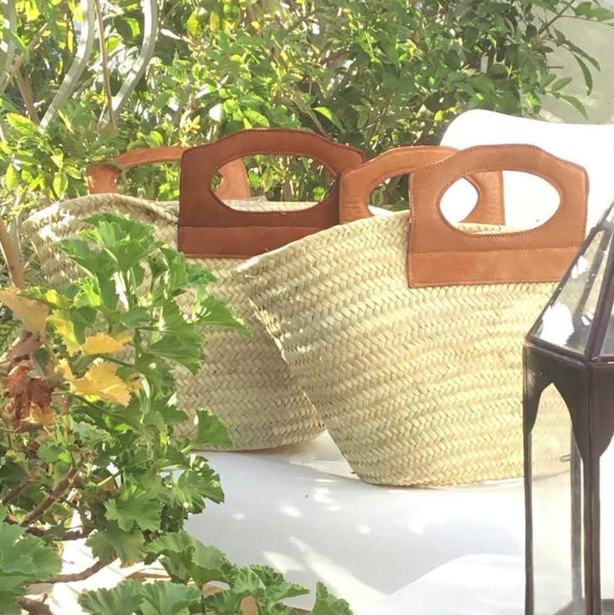 Straw Oval Basket with Leather Handles