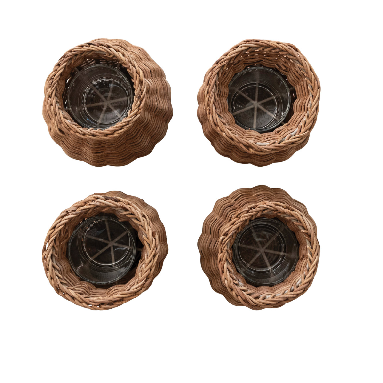 Hand-Woven Rattan Vase w Glass Insert, Natural, 4 Styles