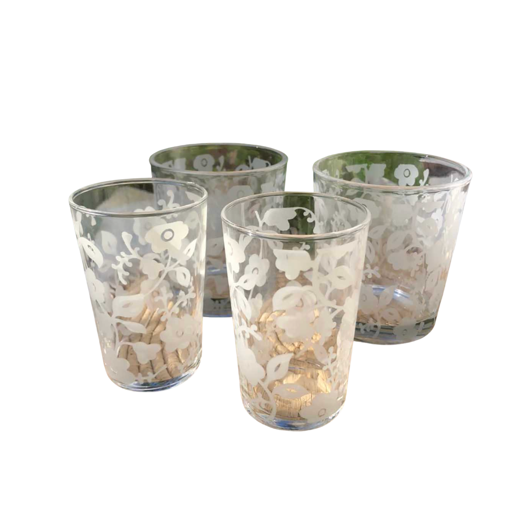 Set of 6 Tea Glasses White Flowers