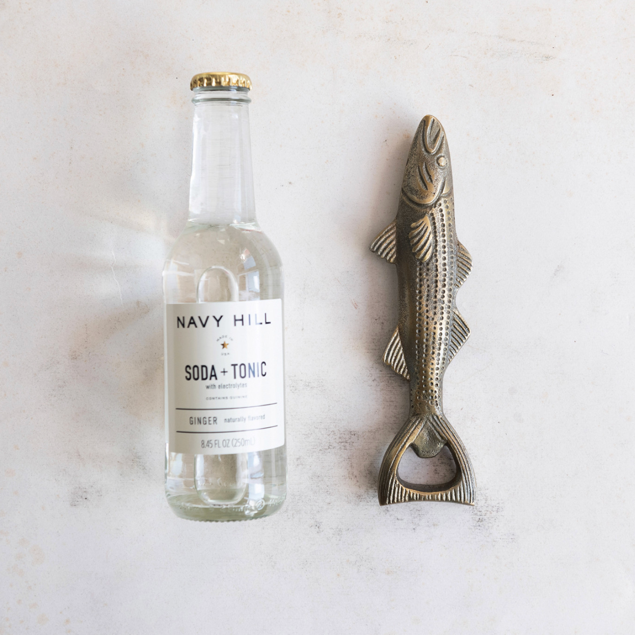 Cast Aluminum Fish Shaped Bottle Opener, Antique Gold Finish
