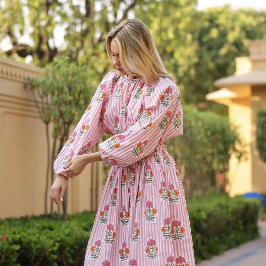 Newport Top Pink/Orange Flower on Pink Stripe