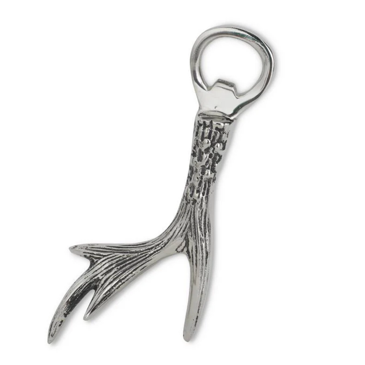 6' polished silver deer antler bottle opener