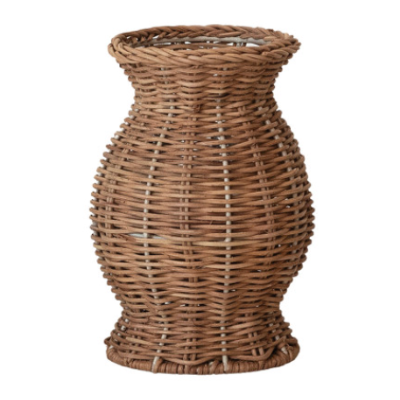 Hand-Woven Rattan Vase w Glass Insert, Natural, 4 Styles