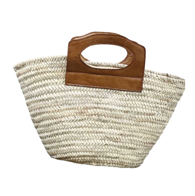 Straw Oval Basket with Leather Handles