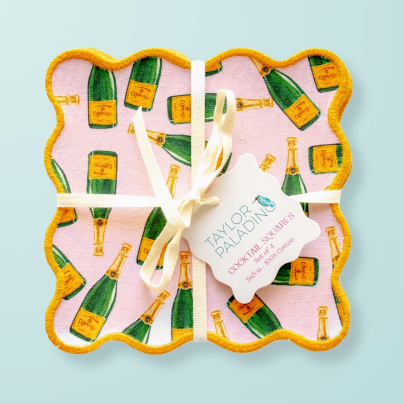 Champagne Bottles Pink Cocktail Squares