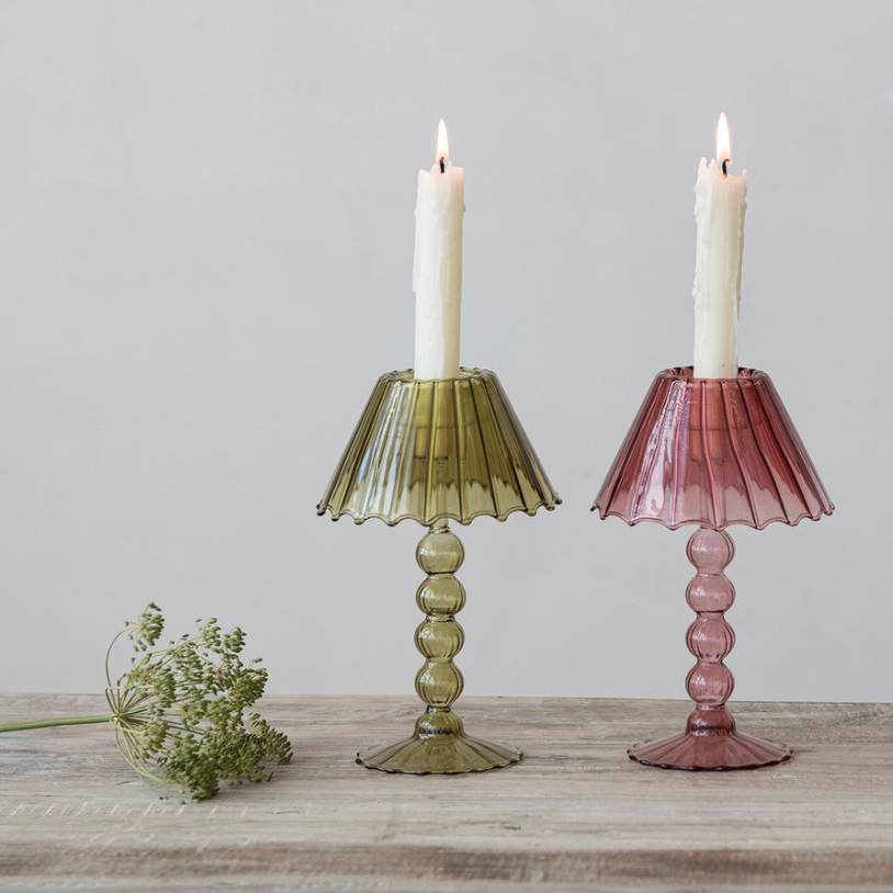 Glass Scalloped Table Light Tealight/Taper Holder, 2 Colors