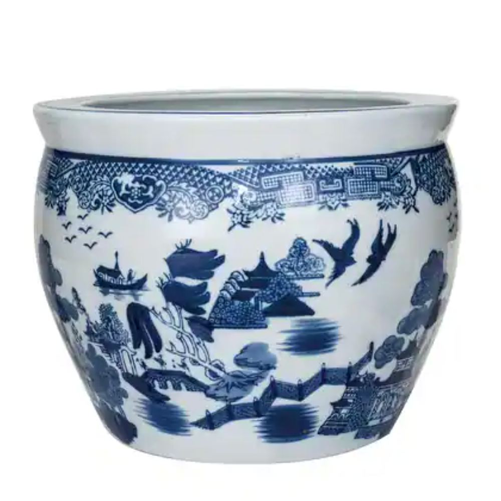 Hand painted stoneware planter hold 12" pot