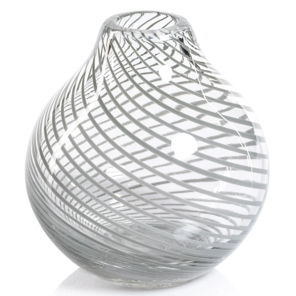 Claire clear bud vase with sea green swirl