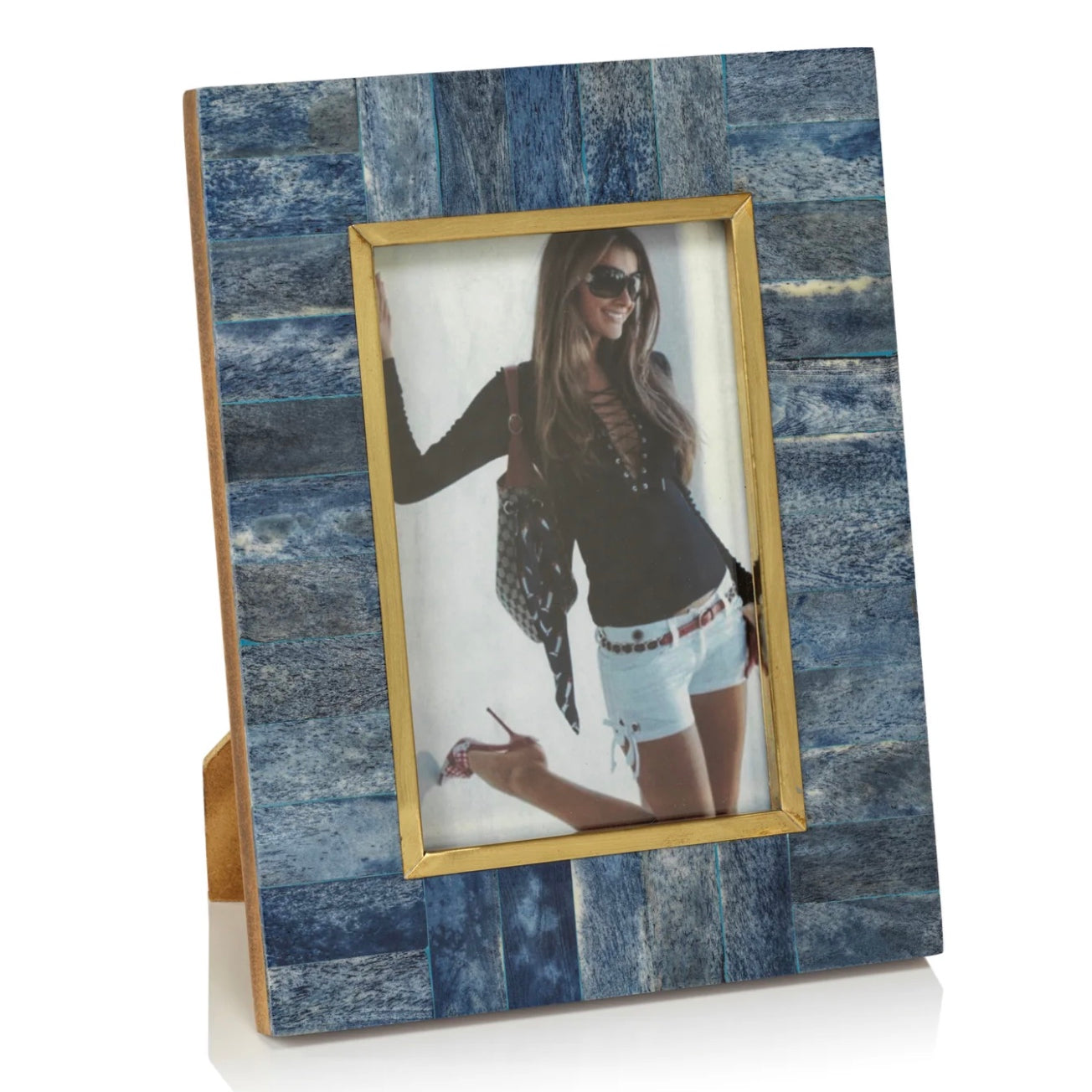 Biarritz Bone Photo Frame with Inner Brass Trim - Blue - 5x7