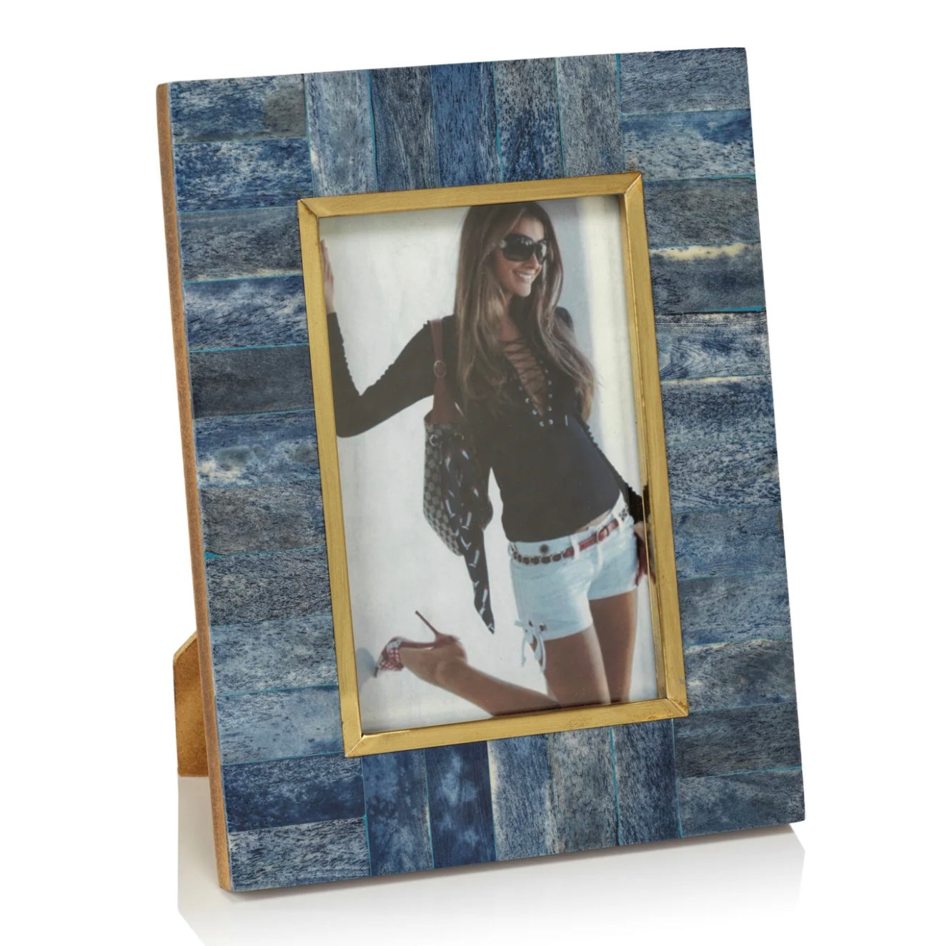 Biarritz Bone Photo Frame with Inner Brass Trim - Blue - 5x7