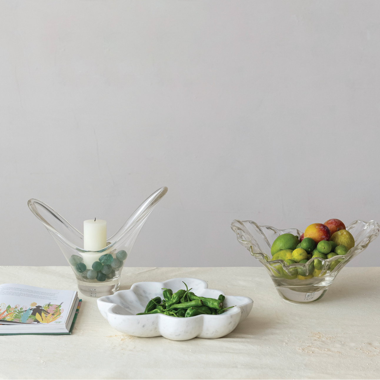Hand-Blown Glass Pleated Organic Shaped Bowl