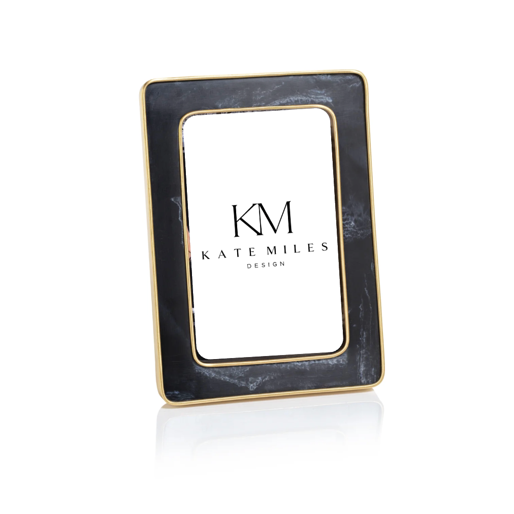 Marble Hazel Resin Photo Frame w/ Antique Brass