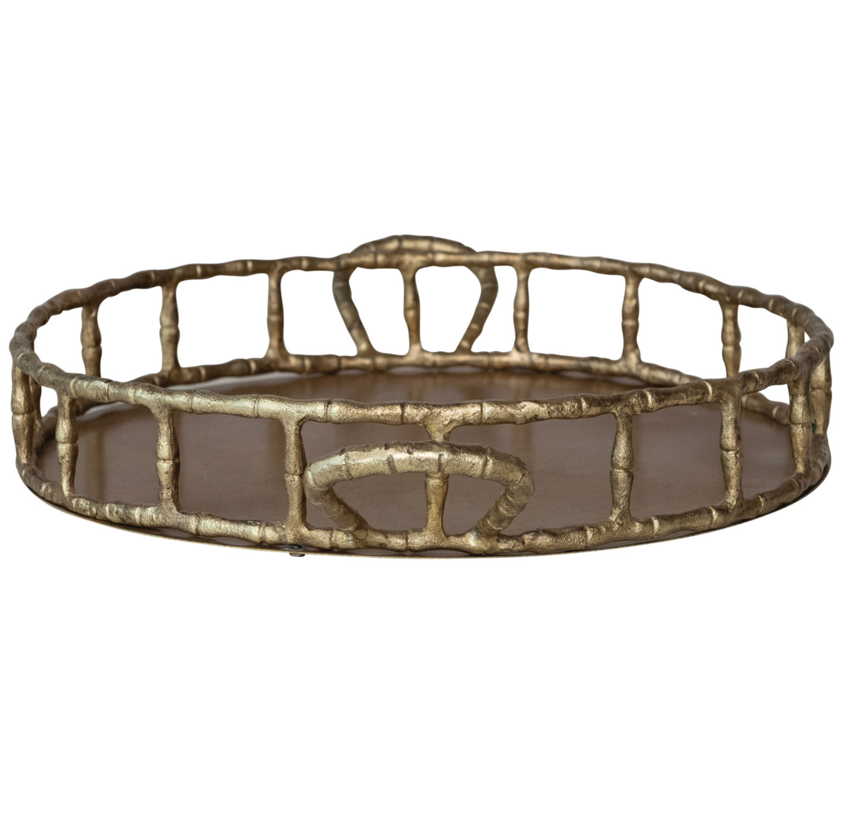 Cast Aluminum Tray w Handles, Brass Finish