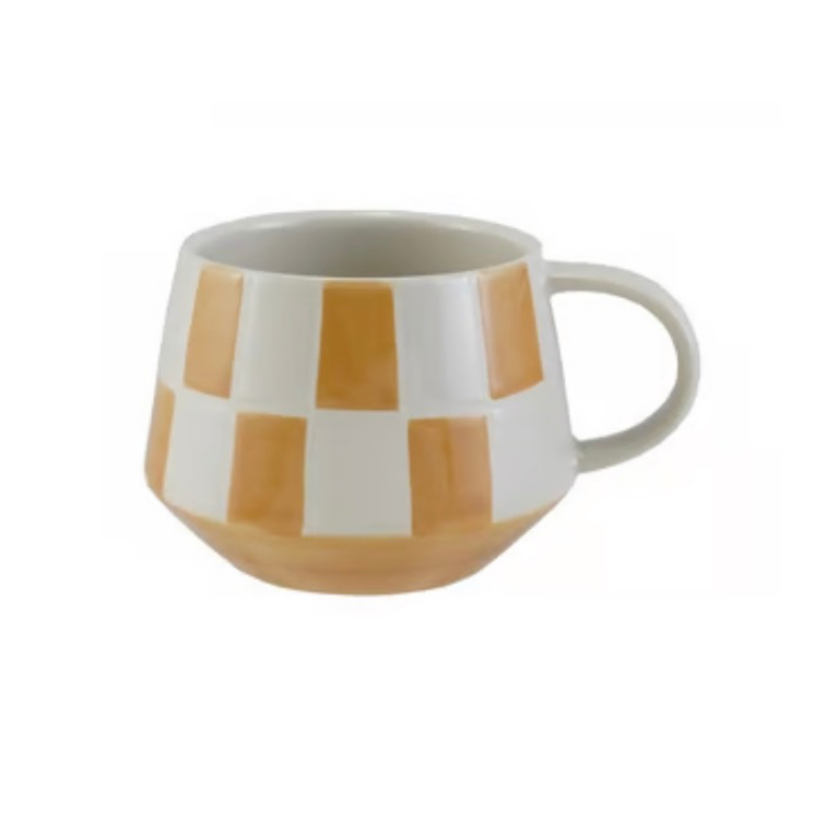 Stoneware Mug w Checked Pattern,4 Colors