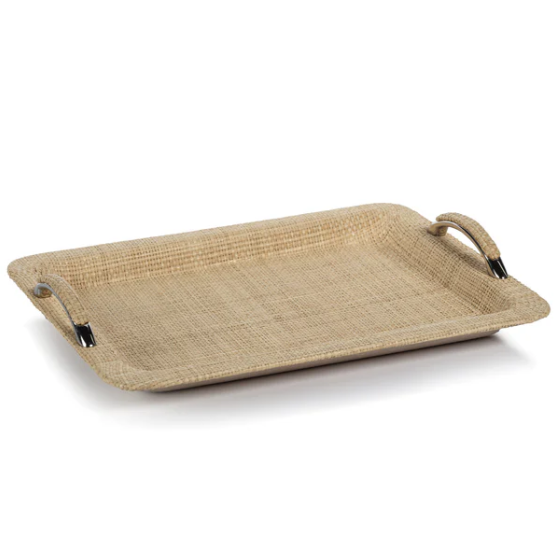Airelles Raffia and Chambray Serving Tray - Small
