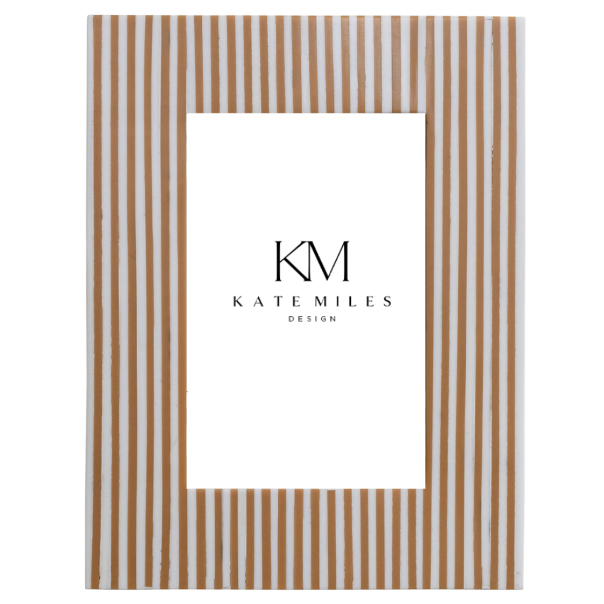 Resin Striped Photo Frame, White & Caramel Color- 4x6