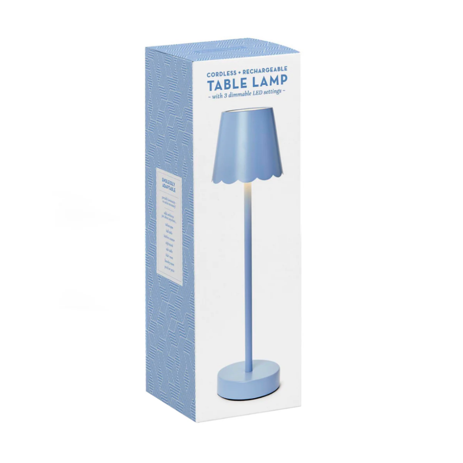 Blue LED Potable Table Lamp w/Scalloped Shade